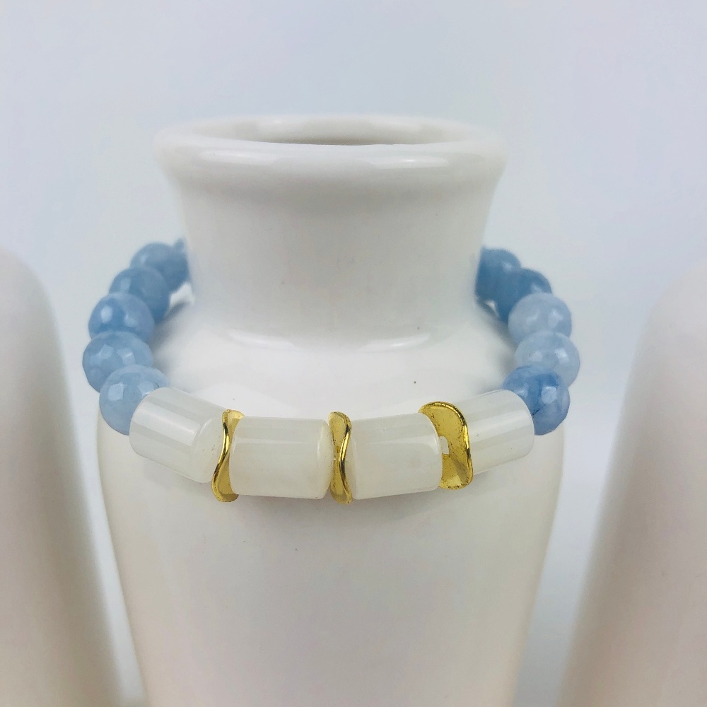 GEMSTONE | Blue Agate Quartz Blue Beaded Bracelet